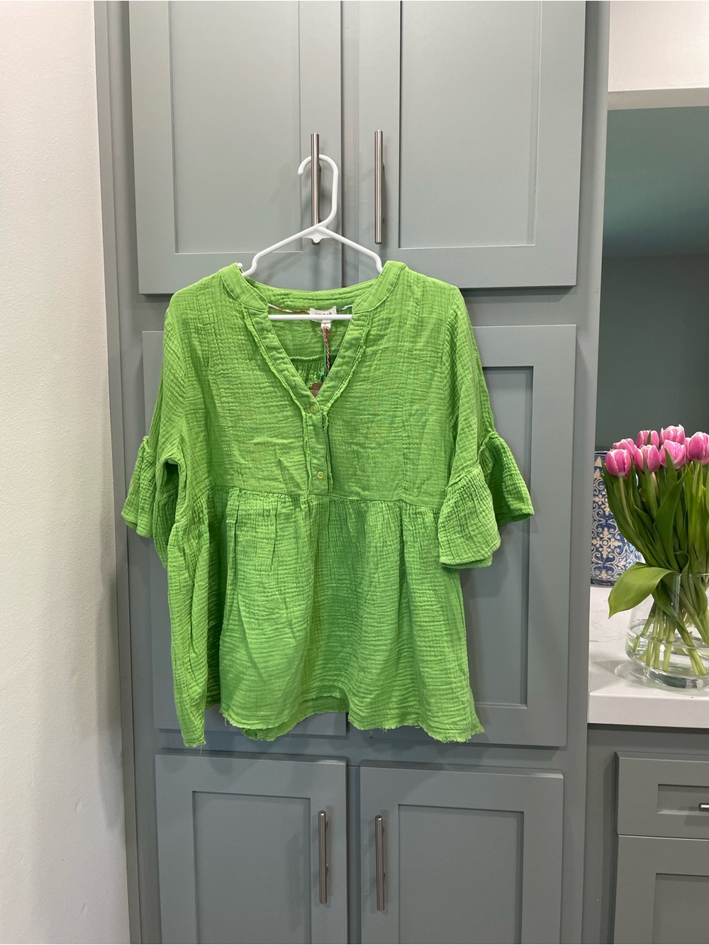 Lightweight Lime Green Peasant Blouse - Women
